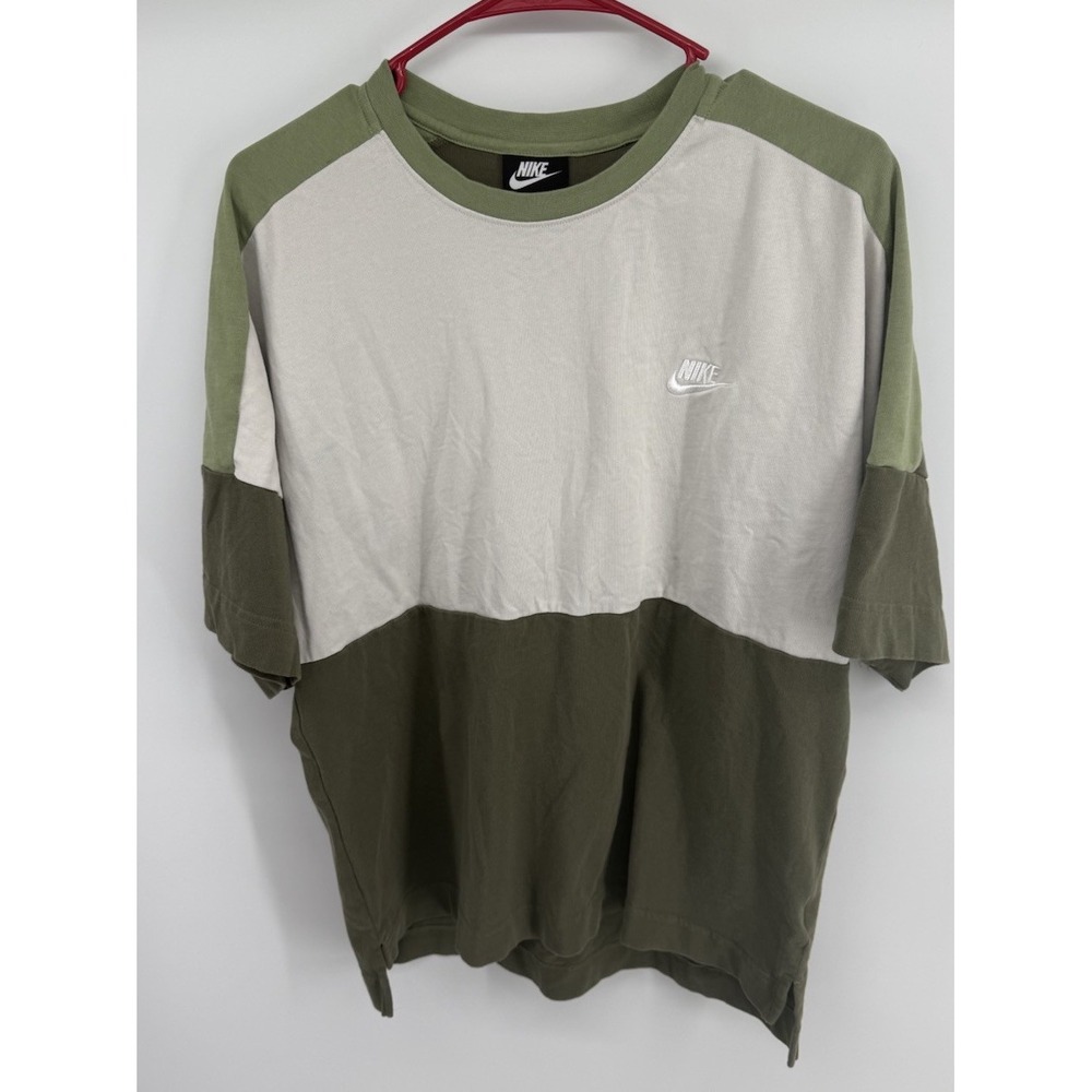Nike Men's Medium Colorblock T-Shirt Olive Green Cream Embroidered Swoosh